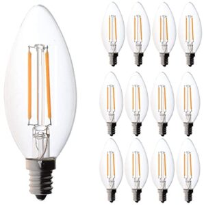 bioluz led 40w filament candelabra bulb, e12 base high efficiency led candle bulbs, ul listed, pack of 12