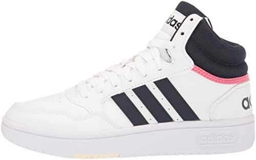 adidas Women's Hoops 3.0 Mid Basketball Shoe, White/Legend Ink/Rose Tone, 9.5