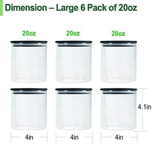 Urban Green Glass Jars with Black Lids, Glass food storage sets with airtight black lids, Glass Canisters Sets with Bamboo Lids, Glass Storage Containers with Bamboo Lids (6 Sets of 20oz)