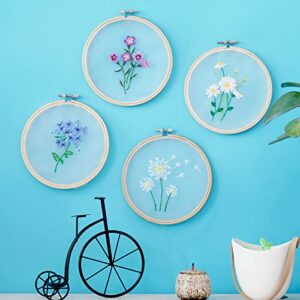 DJZNDINGJIEJIE Embroidery Kit for Beginners, Cross Stitch Kits for Adults, 4 Pack Transparent with Floral Plant Pattern Sets Embriodery, Funny Easy Needlepoint Embrodery Crosstitch Kits