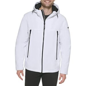 calvin klein men's sherpa lined hooded soft shell jacket, white, x-large