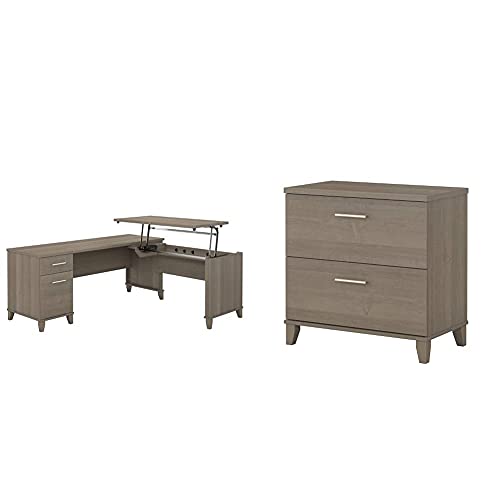 Bush Furniture Somerset 3 Position Sit to Stand L Shaped Desk, 72W, Ash Gray & Somerset 2 Drawer Lateral File Cabinet, Ash Gray