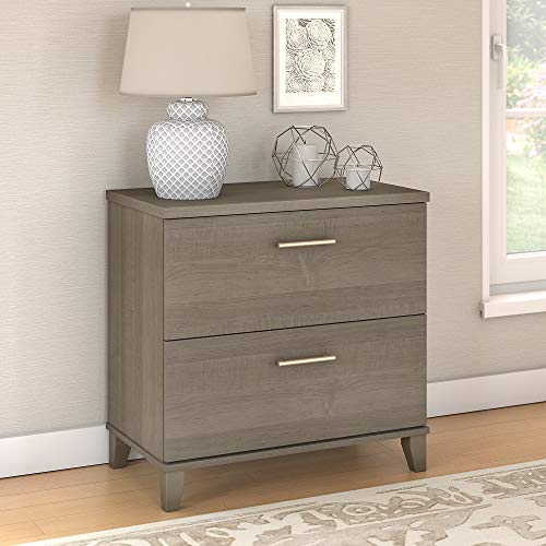 Bush Furniture Somerset 3 Position Sit to Stand L Shaped Desk, 72W, Ash Gray & Somerset 2 Drawer Lateral File Cabinet, Ash Gray