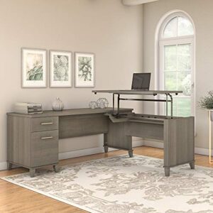 Bush Furniture Somerset 3 Position Sit to Stand L Shaped Desk, 72W, Ash Gray & Somerset 2 Drawer Lateral File Cabinet, Ash Gray