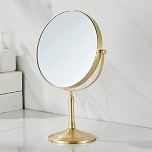 hihia brushed gold makeup mirror tabletop, double-side 1x-10x, freestanding 360 swivel cosmetic vanity mirror for table desk, made of copper， no light brushed gold (8 inch, 10x)