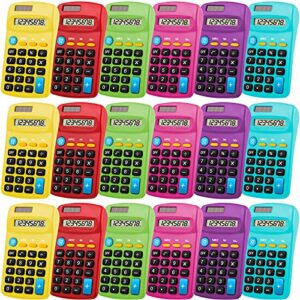 pocket size calculator 8 digit display basic calculator solar battery dual power mini calculator for desktop home office school students kids, 6 colors (18 pieces)