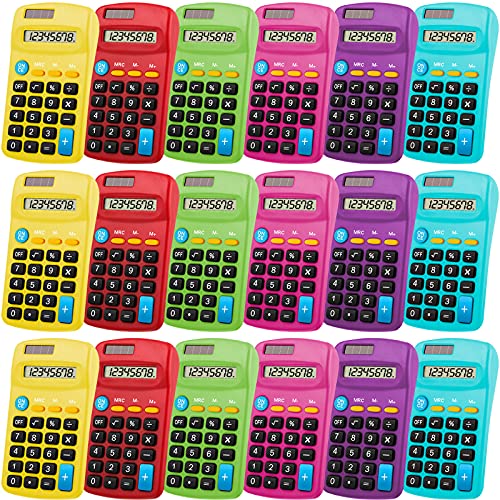 Pocket Size Calculator 8 Digit Display Basic Calculator Solar Battery Dual Power Mini Calculator for Desktop Home Office School Students Kids, 6 Colors (18 Pieces)