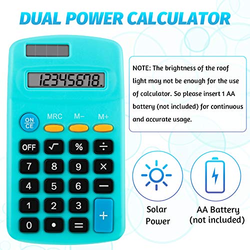 Pocket Size Calculator 8 Digit Display Basic Calculator Solar Battery Dual Power Mini Calculator for Desktop Home Office School Students Kids, 6 Colors (18 Pieces)