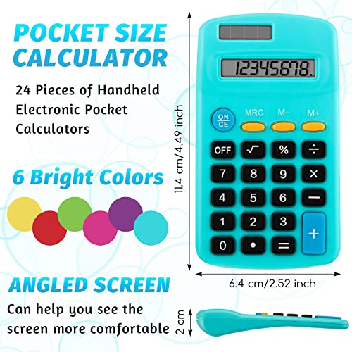 Pocket Size Calculator 8 Digit Display Basic Calculator Solar Battery Dual Power Mini Calculator for Desktop Home Office School Students Kids, 6 Colors (18 Pieces)
