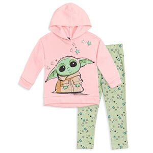 star wars the mandalorian the child little girls pullover fleece hoodie and leggings outfit set pink/green 7-8