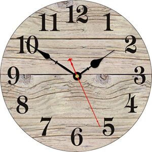 taheat 14 inch wooden simple brown wall clock, non ticking silent clocks, retro accurate arabic numeral clocks, easy to read wall clocks for kitchen/living room/bedroom
