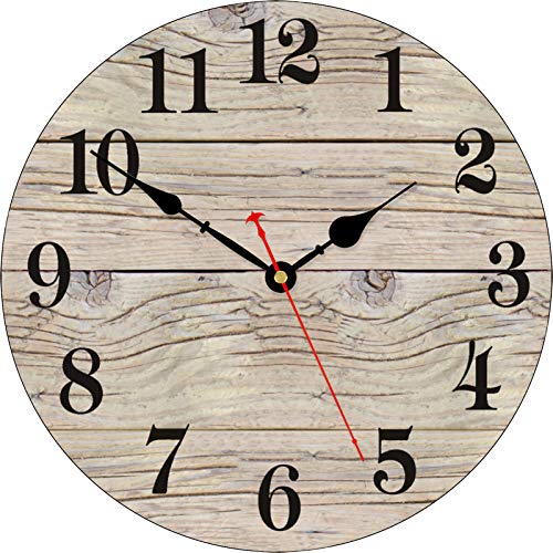 TAHEAT 14 Inch Wooden Simple Brown Wall Clock, Non Ticking Silent Clocks, Retro Accurate Arabic Numeral Clocks, Easy to Read Wall Clocks for Kitchen/Living Room/Bedroom