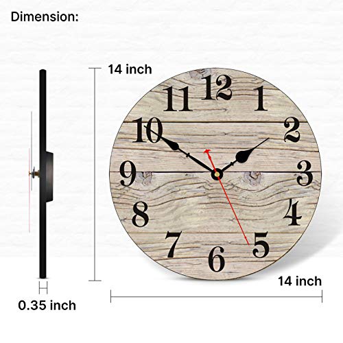 TAHEAT 14 Inch Wooden Simple Brown Wall Clock, Non Ticking Silent Clocks, Retro Accurate Arabic Numeral Clocks, Easy to Read Wall Clocks for Kitchen/Living Room/Bedroom