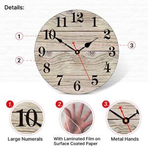 TAHEAT 14 Inch Wooden Simple Brown Wall Clock, Non Ticking Silent Clocks, Retro Accurate Arabic Numeral Clocks, Easy to Read Wall Clocks for Kitchen/Living Room/Bedroom