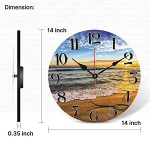 TAHEAT Beach Waves in The Sunset Wall Clock, Silent Non Ticking Battery Operated Clocks, Easy to Read Decorative Wall Clock for Bedroom/Kitchen/Living Room/Bathroom, 14 Inch