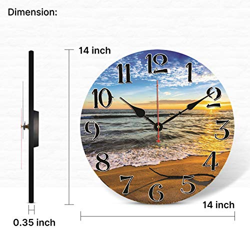 TAHEAT Beach Waves in The Sunset Wall Clock, Silent Non Ticking Battery Operated Clocks, Easy to Read Decorative Wall Clock for Bedroom/Kitchen/Living Room/Bathroom, 14 Inch