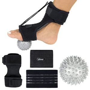 vive dorsal night splint - support for plantar fasciitis, achilles tendonitis - adjustable ankle brace - massage ball for men and women - foot orthotic pads with elastic for arch, heel pain relief