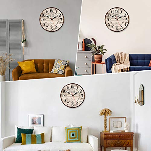 Toudorp Retro Wall Clock 14 Inch French Country Paris Cafe Style Rustic Wall Clock Round Silent Non-Ticking Wooden Quartz Wall Clocks Easy to Read Arabic Numerals Quality Quartz Wall Clock