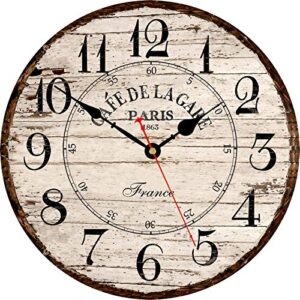 toudorp retro wall clock 14 inch french country paris cafe style rustic wall clock round silent non-ticking wooden quartz wall clocks easy to read arabic numerals quality quartz wall clock