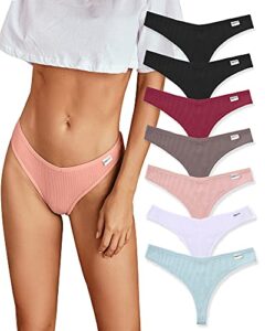 finetoo 7 pack womens thongs underwear cotton breathable low rise hipster panties sexy s-xl