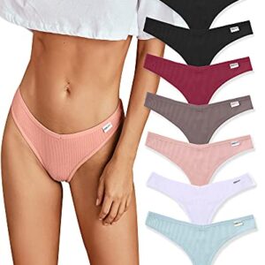 FINETOO 7 Pack Womens Thongs Underwear Cotton Breathable Low Rise Hipster Panties Sexy S-XL