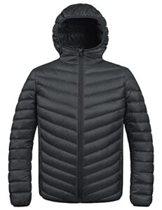 zshow men's lightweight packable puffer coat hooded warm winter jacket(dark grey,l)