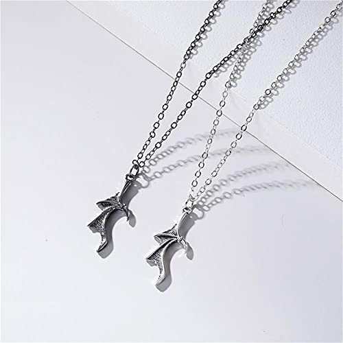 Demon Dragon Wing Love Heart Pendant Necklace Matching Charm Love Heart Feather Shaped Necklace Angel Devil Wings Rings Jewelry Set for Couple Family Friendship-set1