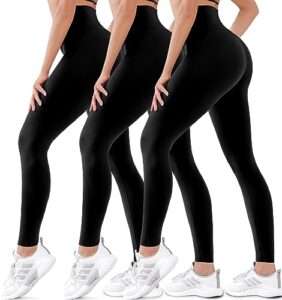 hmuuo 3 pack leggings for women high waisted tummy control no see-through yoga pants workout running leggings