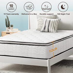 EASELAND King Size Mattress - 12 inch Bamboo Pillow Top Hybrid Mattress in a Box, Innerspring & CoolingGel Memory Foam Mattresses for Supportive & Pressure Relief, Medium Firm