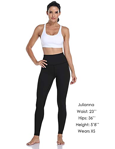 HeyNuts Essential High Waisted Yoga Leggings for Tall Women, Buttery Soft Full Length Workout Pants 28'' Black M(8/10)