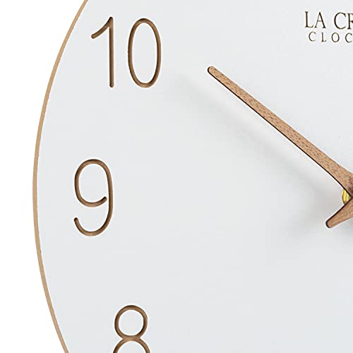 La Crosse 404-3630B 12" Sierra Wood Quartz Analog Wall Clock, White