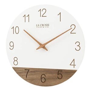 La Crosse 404-3630B 12" Sierra Wood Quartz Analog Wall Clock, White