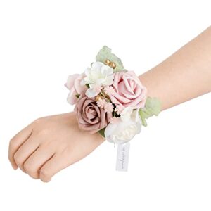 ling's moment dusty rose wrist corsages for wedding(set of 2), corsages for prom, mother of bride and groom, prom flowers