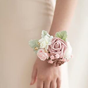 Ling's Moment Dusty Rose Wrist Corsages for Wedding(Set of 2), Corsages for Prom, Mother of Bride and Groom, Prom Flowers