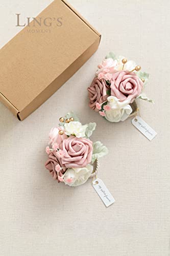 Ling's Moment Dusty Rose Wrist Corsages for Wedding(Set of 2), Corsages for Prom, Mother of Bride and Groom, Prom Flowers