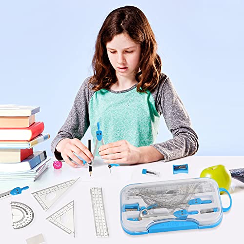 Geometry Kit, ZOOZE 10-Piece Math Tool Kit with Compasses, Protractor, Pencil, Eraser, Sharpener, Set Square, Triangle, 6” Ruler, Lead Refills, Storage Box