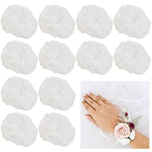 cieovo 12 pieces elastic pearl wrist corsage bands wristlets diy wrist corsages accessories for wedding prom flowers party supplies (white lace)