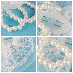 CIEOVO 12 Pieces Elastic Pearl Wrist Corsage Bands Wristlets DIY Wrist Corsages Accessories for Wedding Prom Flowers Party Supplies (White lace)