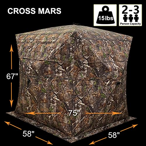 CROSS MARS Portable 2-3 Person 270 Degree See Through Hunting Blind Ground Camouflage Pop Up Hub Turkey Deer Blinds Tent