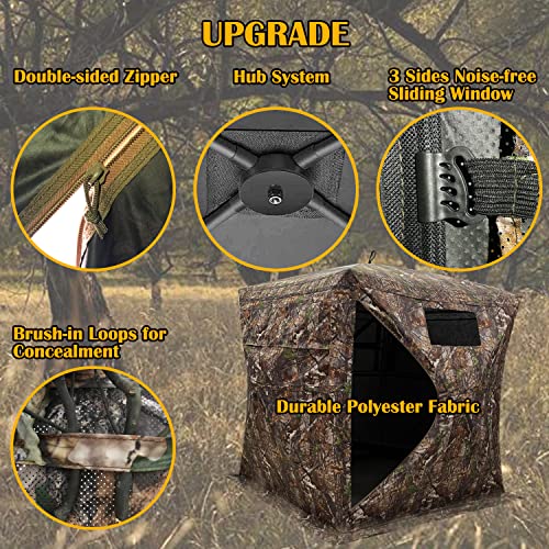 CROSS MARS Portable 2-3 Person 270 Degree See Through Hunting Blind Ground Camouflage Pop Up Hub Turkey Deer Blinds Tent