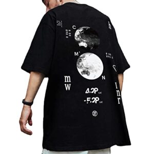 xyxiongmao moon space nasa tshirt techwear shirt cyberpunk japanese streetwear hip hop shirts men graphic t men's loose couple t-shirt goth black tee (black, 2xl)