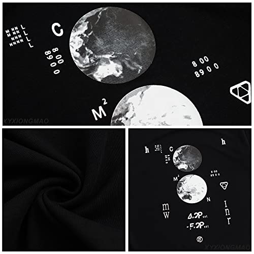 XYXIONGMAO Moon Space NASA Tshirt Techwear Shirt Cyberpunk Japanese Streetwear Hip Hop Shirts Men Graphic T Men's Loose Couple T-Shirt Goth Black Tee (Black, 2XL)