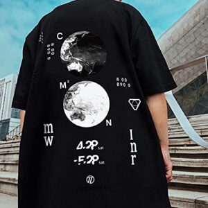 XYXIONGMAO Moon Space NASA Tshirt Techwear Shirt Cyberpunk Japanese Streetwear Hip Hop Shirts Men Graphic T Men's Loose Couple T-Shirt Goth Black Tee (Black, 2XL)