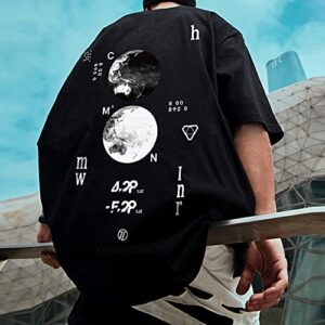 XYXIONGMAO Moon Space NASA Tshirt Techwear Shirt Cyberpunk Japanese Streetwear Hip Hop Shirts Men Graphic T Men's Loose Couple T-Shirt Goth Black Tee (Black, 2XL)