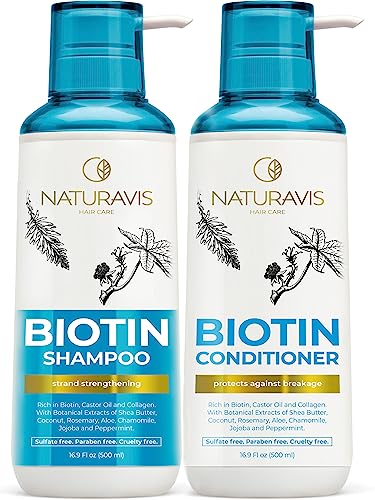 Biotin Shampoo and Conditioner Set with Castor Oil Sulfate Free for Men and Women - With Shea to Promote Intense Moisture for Hair