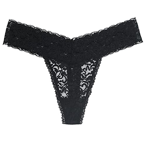 Womens Black Lace Thong Panties Sexy Soft Cmfy Lacy Thongs Underwear Plus Size Pack of 5