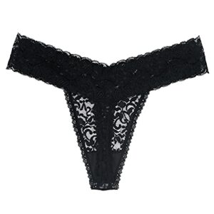 Womens Black Lace Thong Panties Sexy Soft Cmfy Lacy Thongs Underwear Plus Size Pack of 5