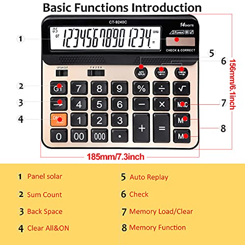 Large Button Calculator,Philley Large LCD Display 14 Digits Desktop Check&Correct Electronic Calculator(CT-9240C)