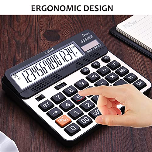 Large Button Calculator,Philley Large LCD Display 14 Digits Desktop Check&Correct Electronic Calculator(CT-9240C)