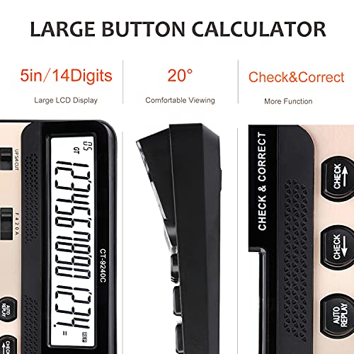 Large Button Calculator,Philley Large LCD Display 14 Digits Desktop Check&Correct Electronic Calculator(CT-9240C)